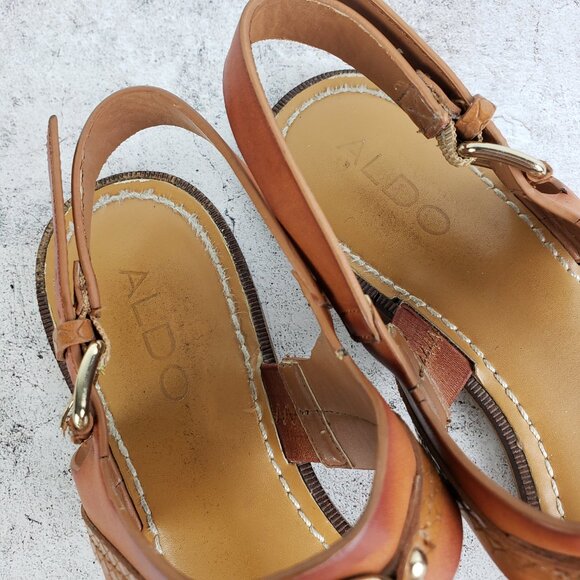 ALDO Brown Leather Flat Thong Sandals Slingback size US 9 EU 40 Boho Resortwear - Picture 6 of 11